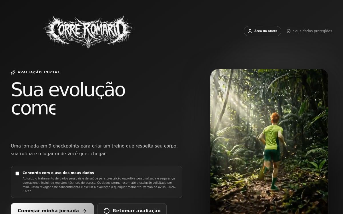 Captura da interface do projeto Core Romário